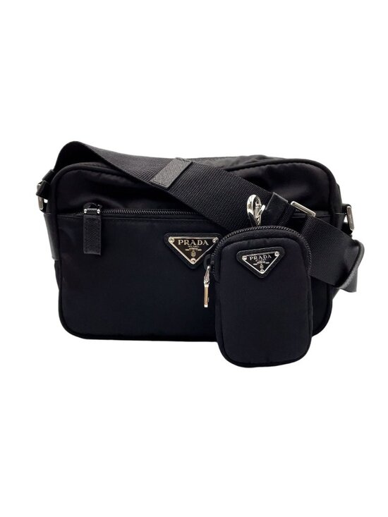 Prada Handbags - Prada Re-Nylon Black Shoulder Bag Silver